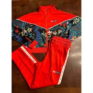 Nike Tropical Floral Track Suit Set Red Hyper Femme Print Jacket & Pants Women’s